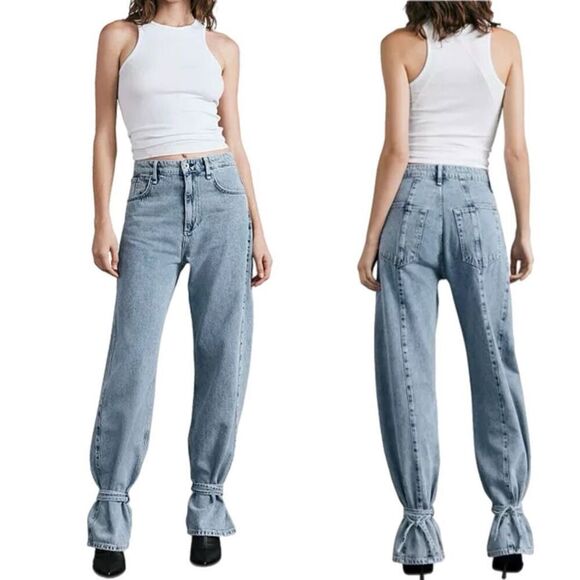 rag & bone Cotton Spliced High Rise Barrel Jeans in Alisha - Picture 1 of 7